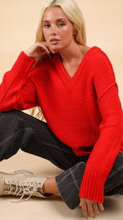 Hi-Lo Split Hem V-Neck Sweater