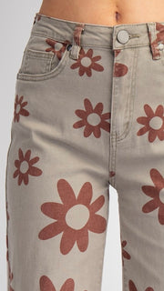 Daisy Print Washed Stretch St Leg Pants 2