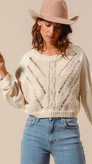 Cable Sweater Front Crop Sweatshirt