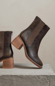 Worn Round Toe Block Heel Bootie