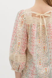Vintage Floral + Lace Trim Top