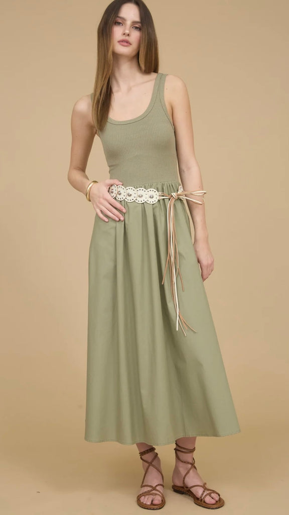 Mixed Fabric Midi Tank Dress