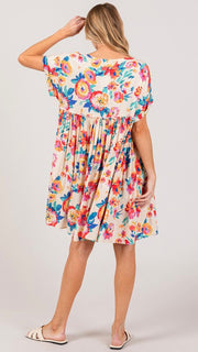 Bold Floral Babydoll Dress w/Pockets