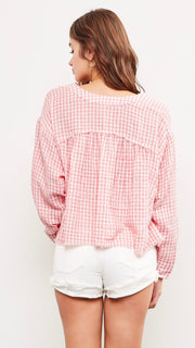 Sweet Gingham Button Front Top