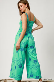 Embroidered Palm Tree Jumpsuit