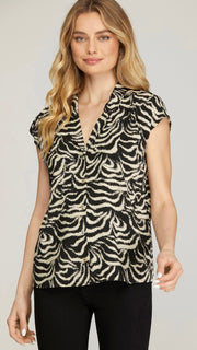 Waves Print Cap Sleeve Top