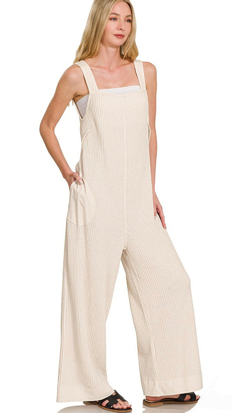 Waffle Knit Tie Back Jumpsuit