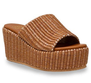 Woven Raffia Wedge Slide Sandals