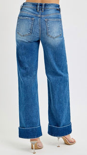 High Rise Tummy Control Cuffed Wide Leg Jean