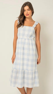 Gingham Ruffle Shoulder Midi Dress