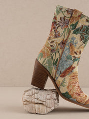 Tapestry Pointed Toe Side Zip Boot