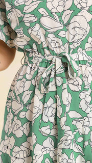 Floral Faux Wrap Skirt Tie Waist Dress