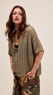 Open Weave Scallop Trim Sweater Top