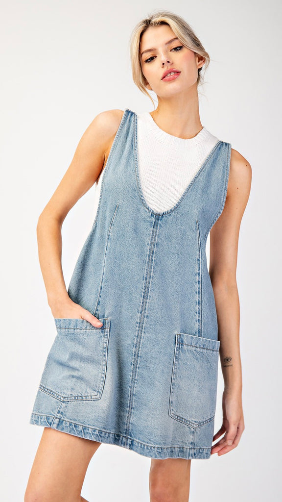 Denim Jumper Dress w/Pkts