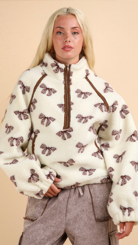 Betty Bow Print Sherpa Jacket