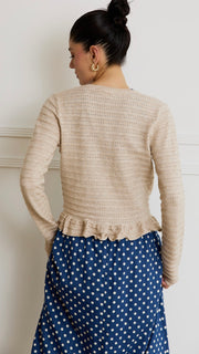 Pointelle Knit Ruffle Hem Cardigan