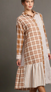 Plaid Midi Length Cardigan Dress