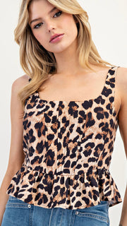 Leopard Peplum Hem Tank Top