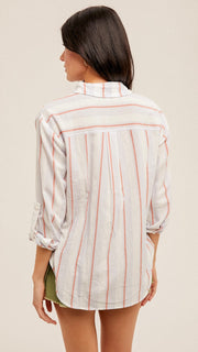 Cotton Stripe Roll Cuff Top