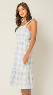 Gingham Ruffle Shoulder Midi Dress