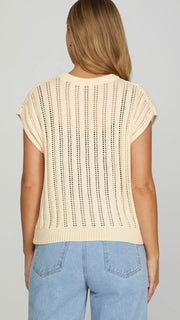 Open Weave Drop Shoulder Sweater Top