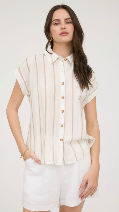 Striped Button Front Top w/Collar