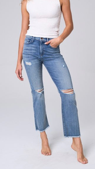 High Rise St Leg Destruct Scissor Hem Jeans