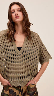 Open Weave Scallop Trim Sweater Top