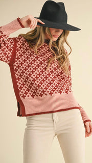 Cross Pattern Mock Neck Sweater