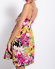 Tropical Print Pleat Bodice Dress