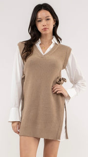V-Neck Layered Look Sweater Dress