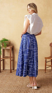 Maze Print Cotton Midi Skirt