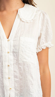 Peter Pan Collar Top with Ruffle Trim