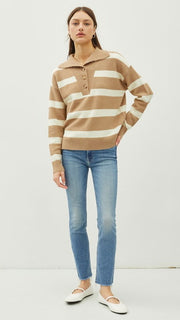 Stripe Half Button Collar Sweater