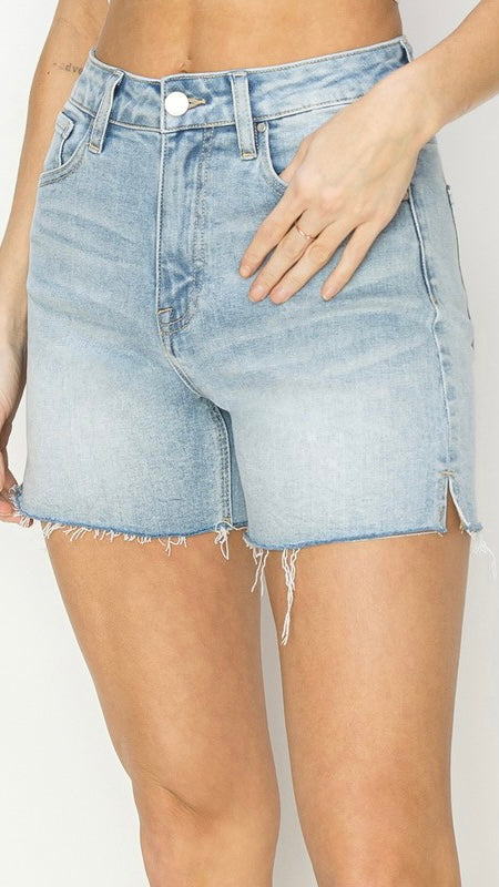 High Rise Side Vent Frayed Shorts