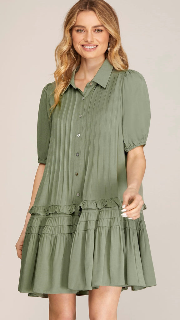 Pintuck + Ruffles Drop Waist Dress