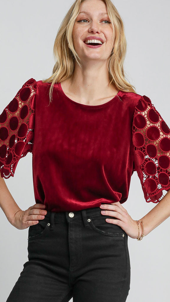 Velvet Cutout Circle Sleeve Top