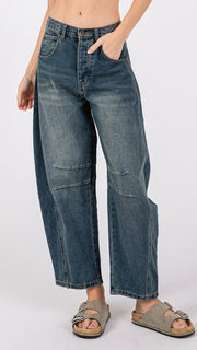 Dark Wash Barrel Leg Jean