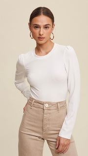 Rib Knit Puff Sleeve Top