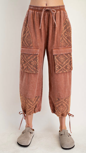 Crochet Mix Mineral Wash Cotton Pants