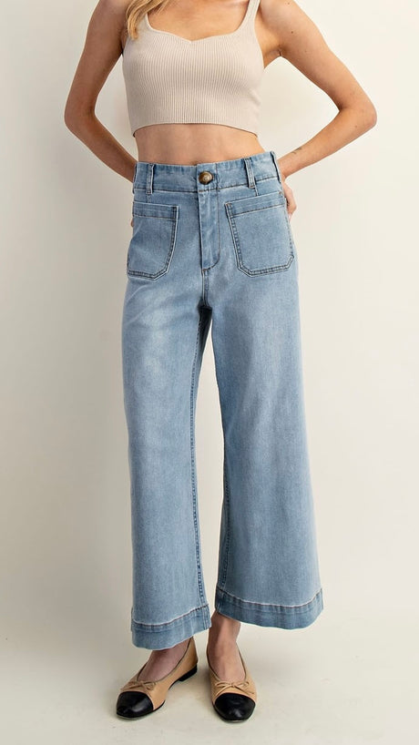 Double Patch Pkt  Ankle Wide Jeans