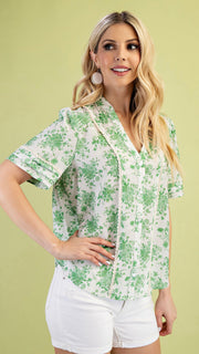 Floral Crochet Pleat Trim Top