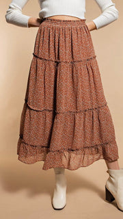 Floral Chiffon Tiered Skirt w/Pockets