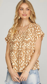 Batik Print Woven V-Neck Top