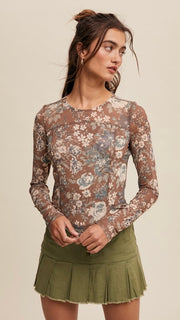 Floral Double Mesh Knit Top