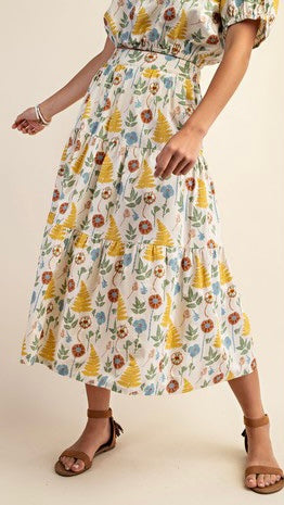 Whimsy Print Midi Skirt