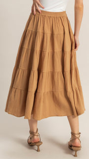 Cotton Gauze Tiered Midi Skirt
