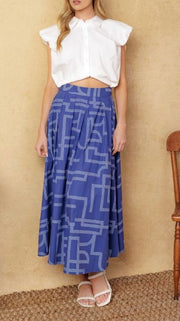 Maze Print Cotton Midi Skirt