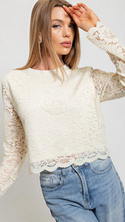 Scallop Hem Lined Lace Top