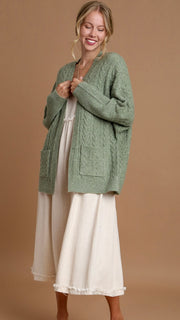 Cable Knit Drop Shoulder Cardigan